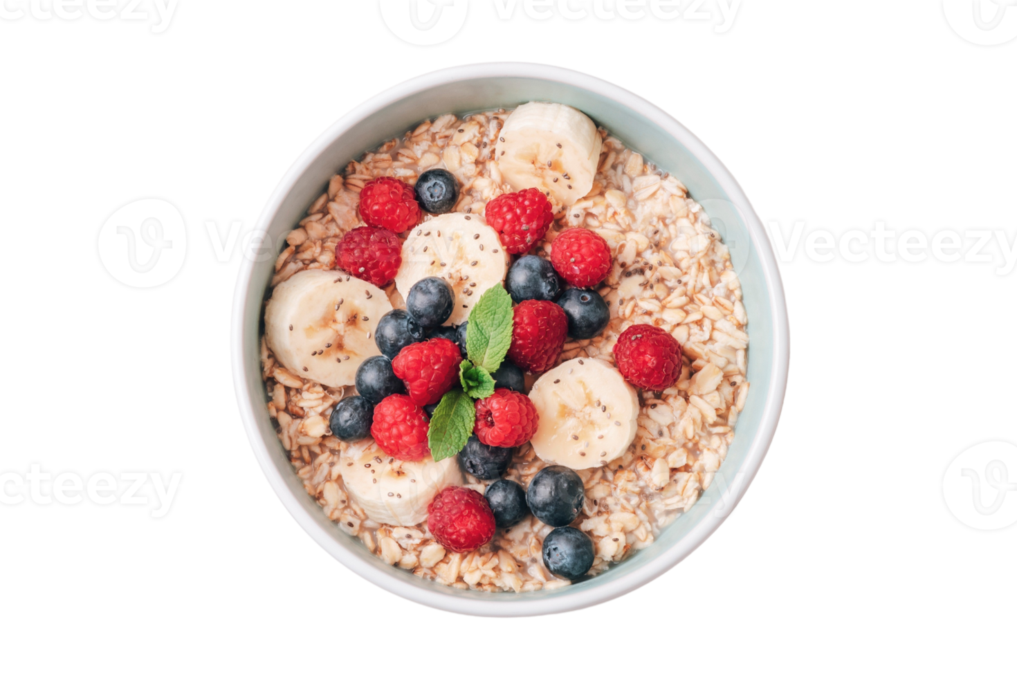White Bowl With Oatmeal And Mix Fruit Isolated On A Transparent white-bowl-with-oatmeal-and-mix-fruit-isolated-on-a-transparent