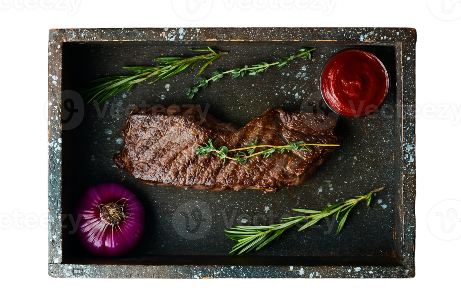 Roast beef with onion and tomato sauce isolated on a transparent