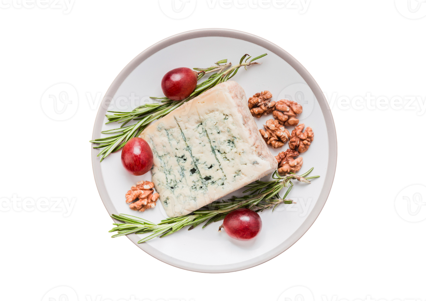 Gray plate with blue cheese isolated on a transparent background png