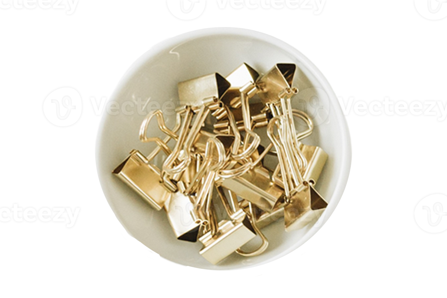 Free White bowl with golden clips isolated on a transparent background