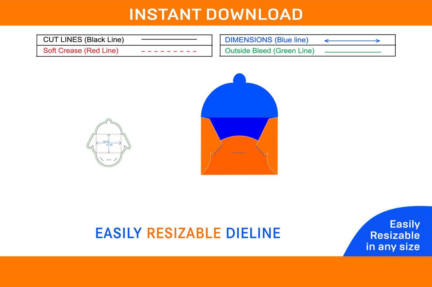 Envelope design die cut template and 3D render file Box dieline and 3D box vector