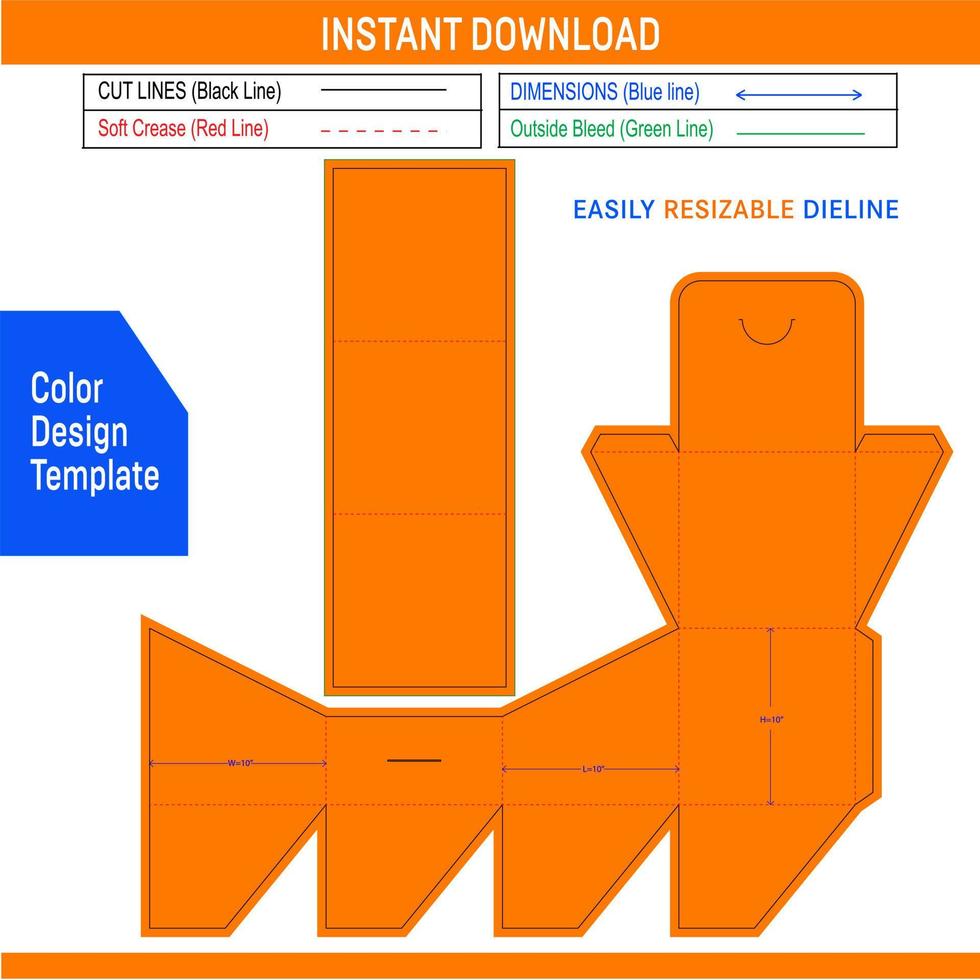Custom packaging box dieline template and 3D box easily editable and resiable Color Design Template vector