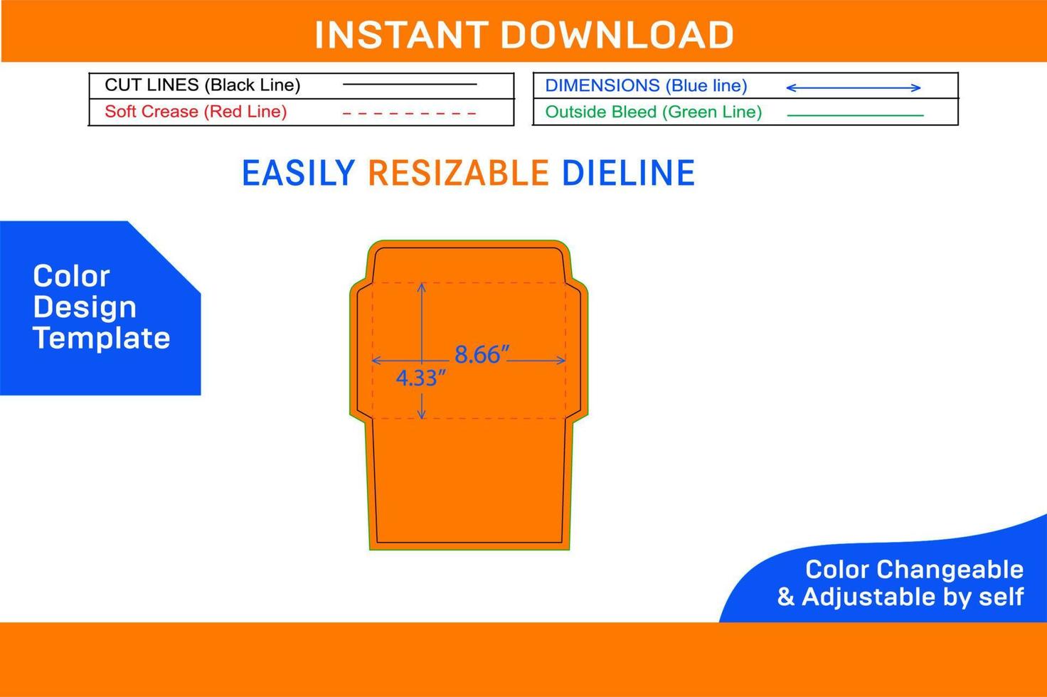 C6 size Document envelope or 4.5x6.4inch document envelope die cut template Color Design Template vector