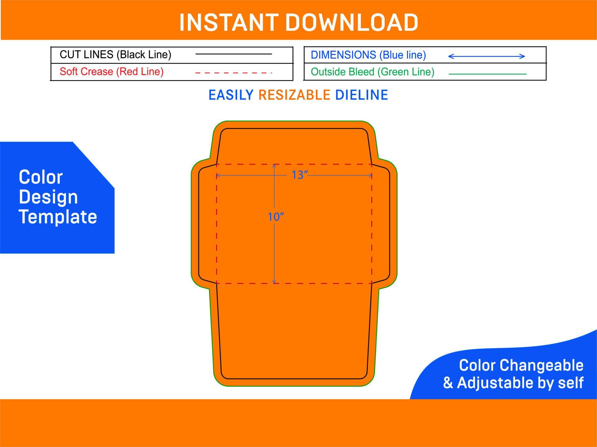 Booklet envelope 10x13 inch die cut template and 3D envelope design
