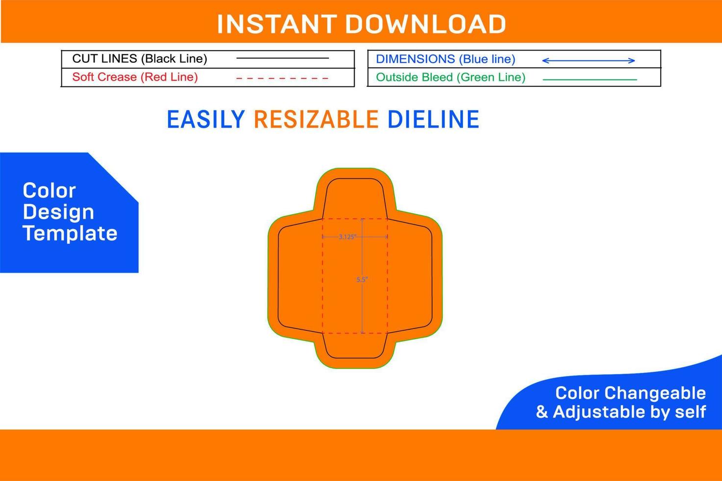 Catalog envelope, 3.125x5.5 inch open end envelope die cut template Color Design Template vector