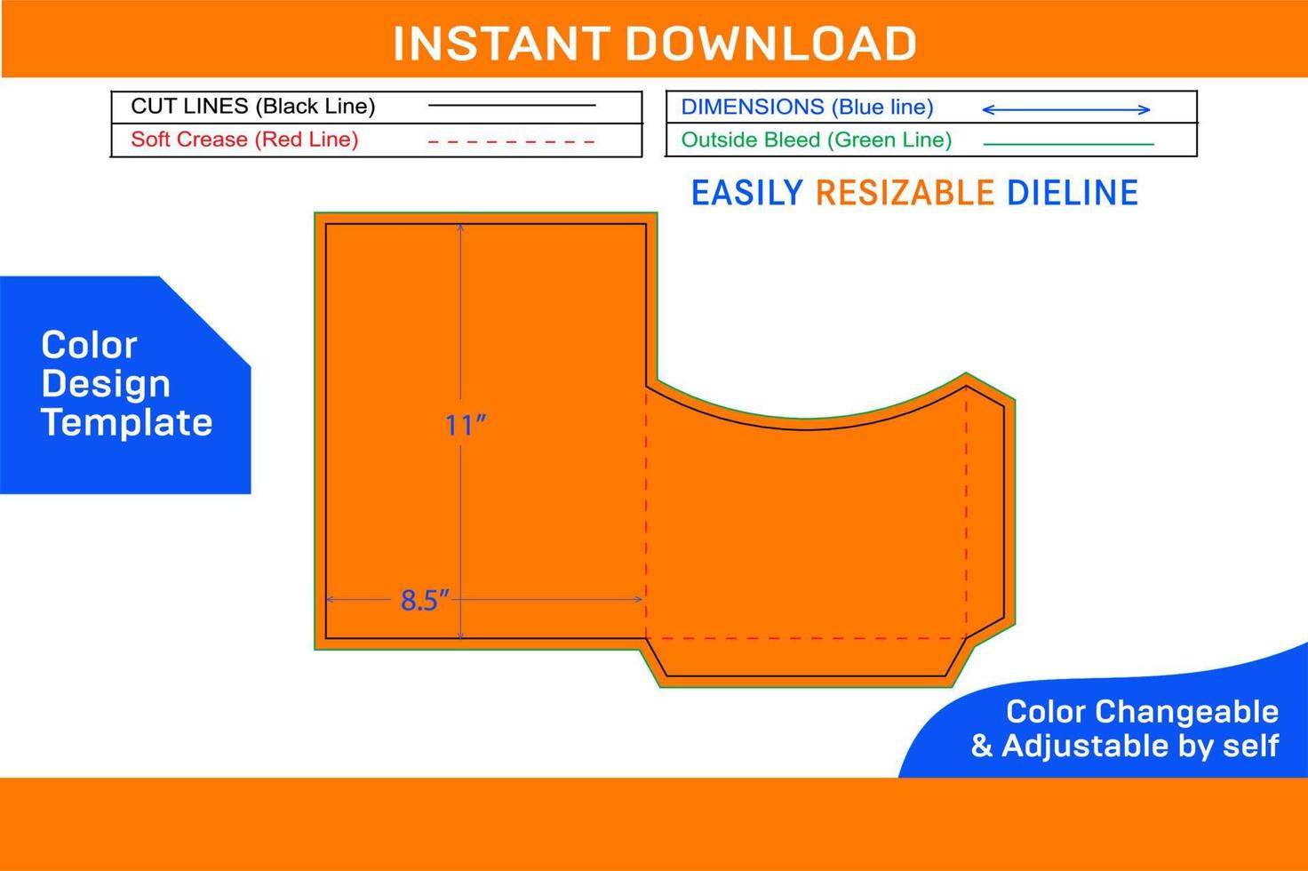 8.5x11 inch Rounded top shape Pocket or folder envelope die cut template Color Design Template vector