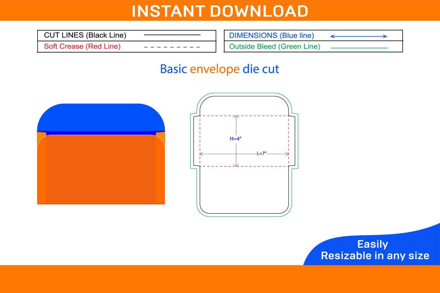 Basic envelope die cut template Box dieline and 3D box vector