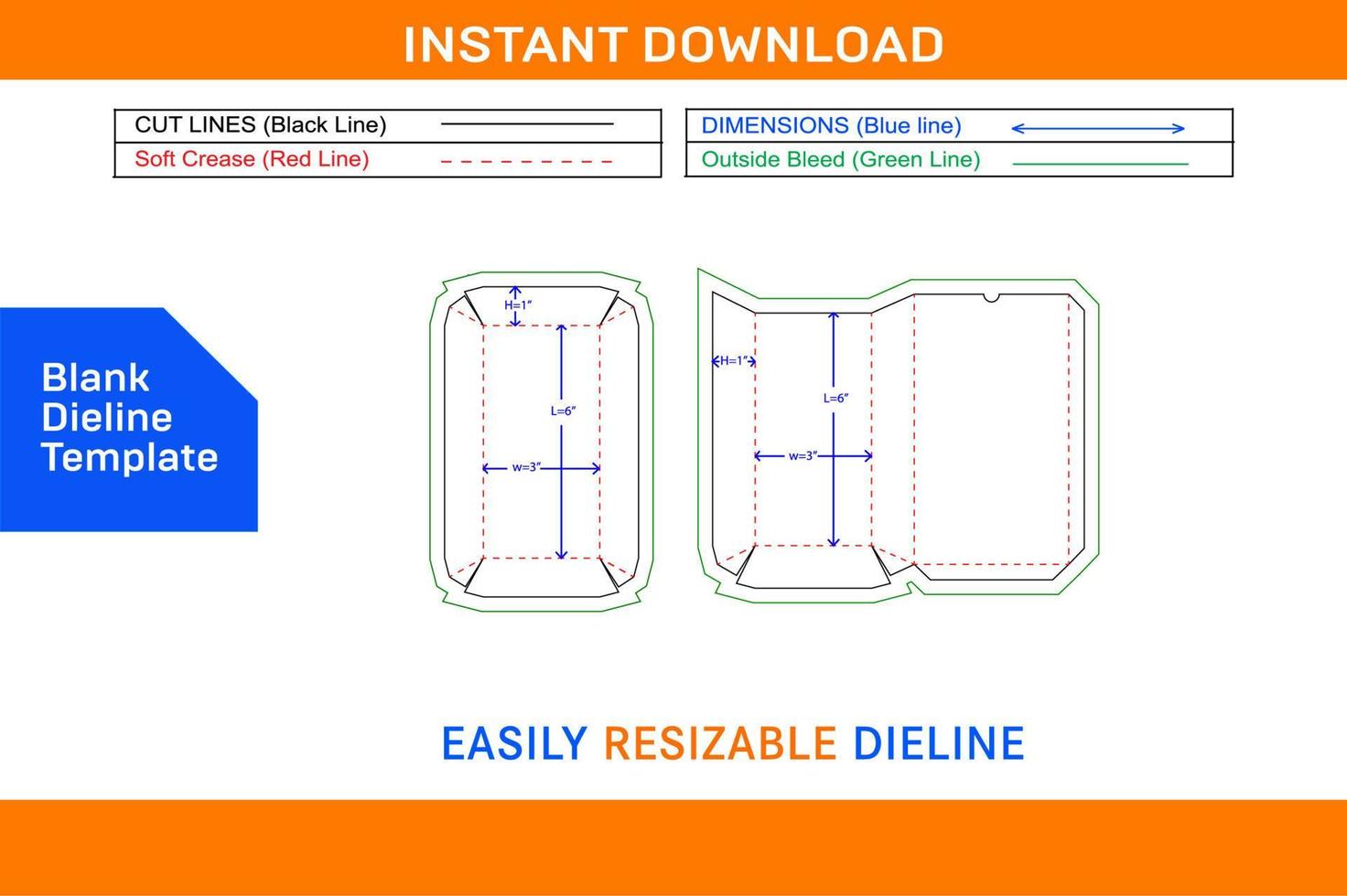 Food paper tray box dieline template and 3D box Blank dieline template vector