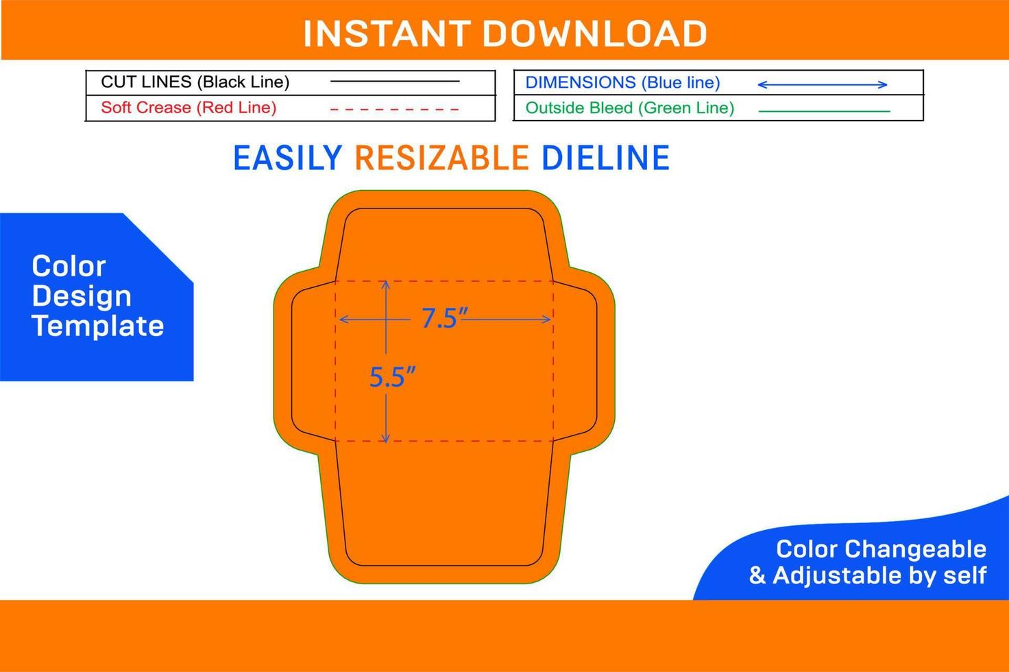 Booklet small size envelope 5.5x7.5 inch dieline template design Color Design Template vector