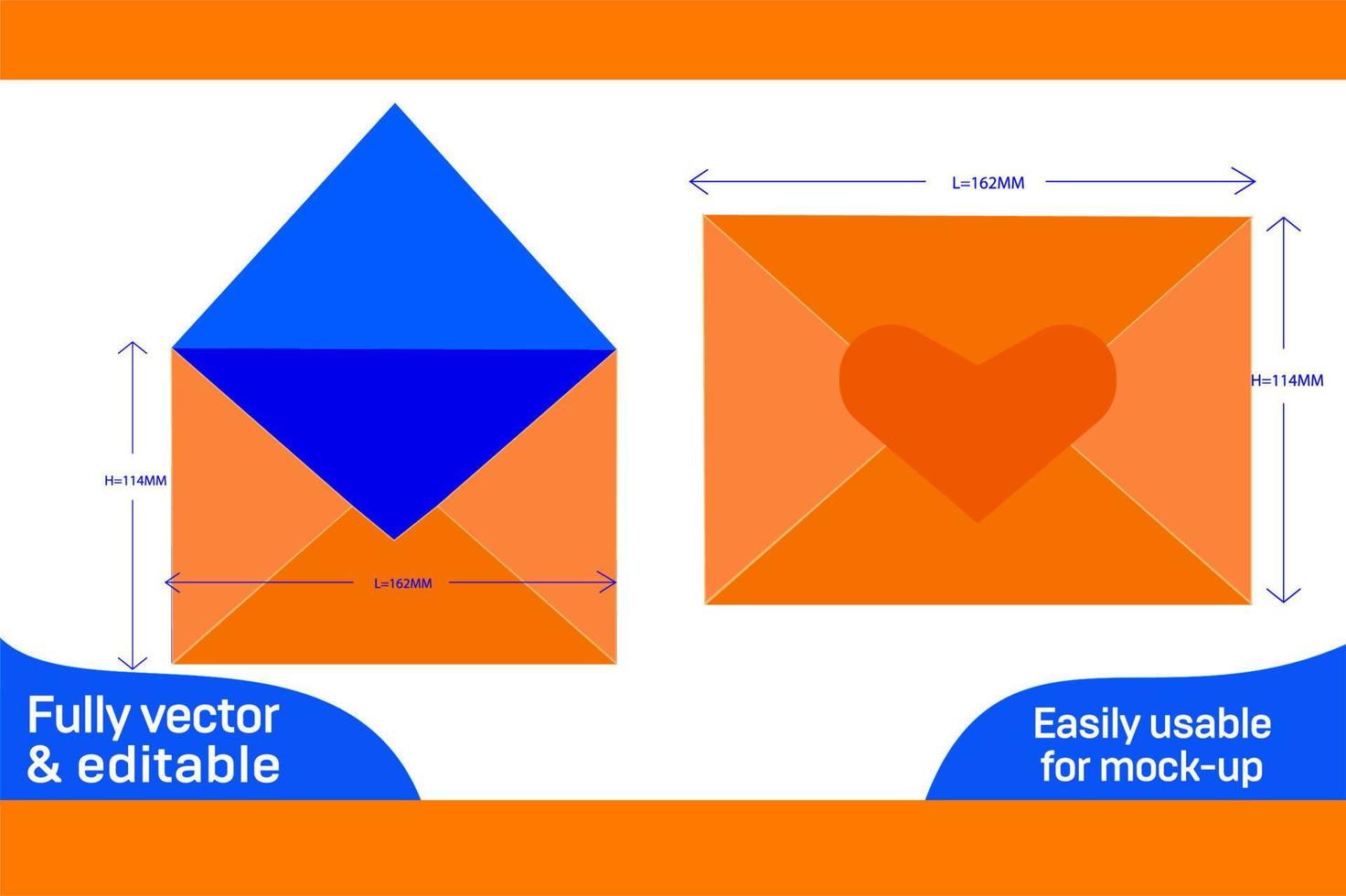 Mail message envelope dieline template and 3D envelope 3D box vector