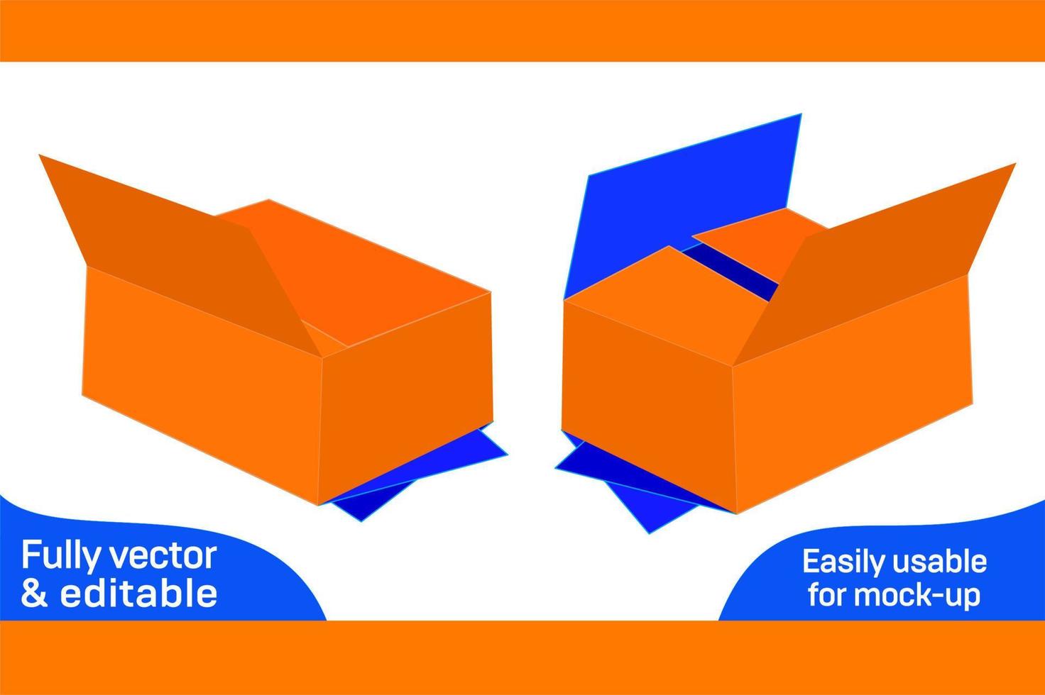 Corrugated  box styles, corrugated shipping box dieline template 3D box vector