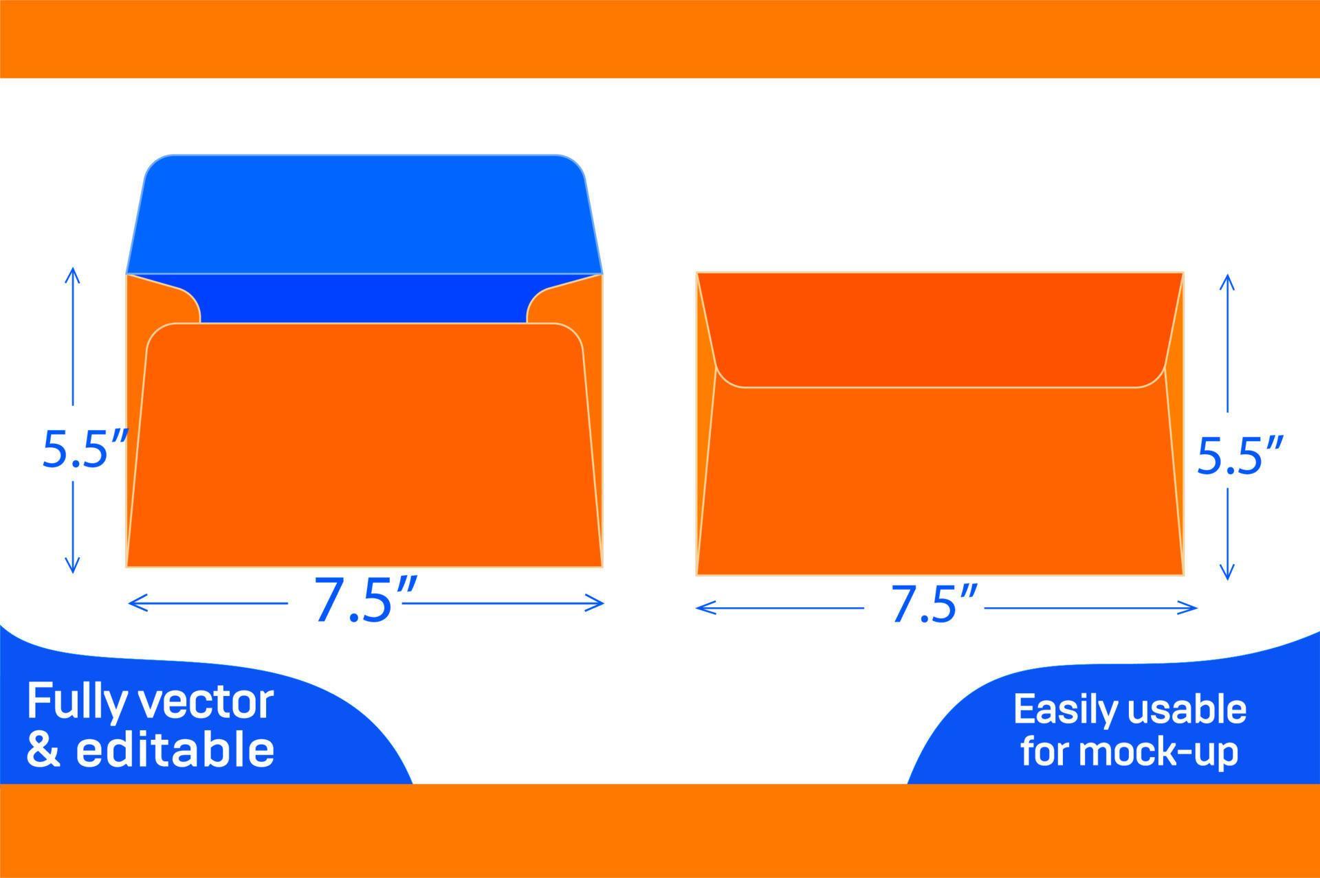 Booklet small size envelope 5.5x7.5 inch dieline template design 3D box