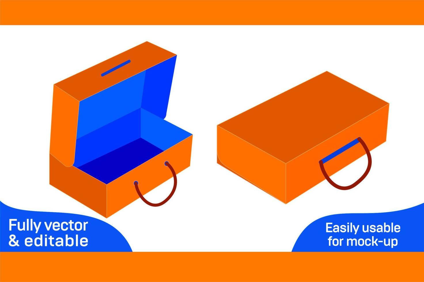 Shoebox with handle die cut template and 3d box design 3D box vector