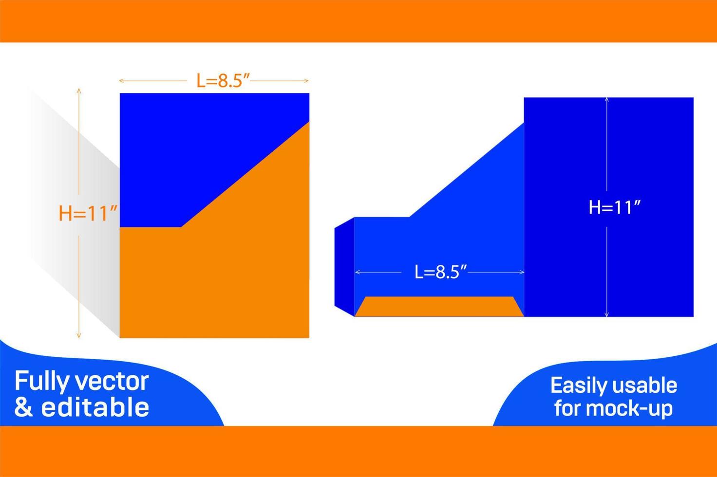 Angle cut Pocket envelope or 8.5x11 inch folder envelope dieline template 3D box vector