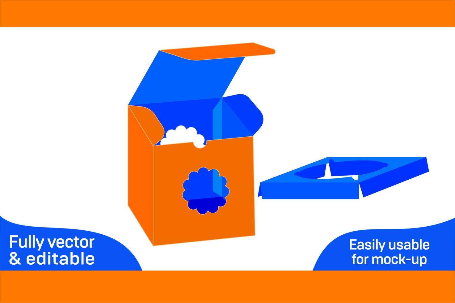 CupCake box square size with window dieline template and 3D box design 3D box vector