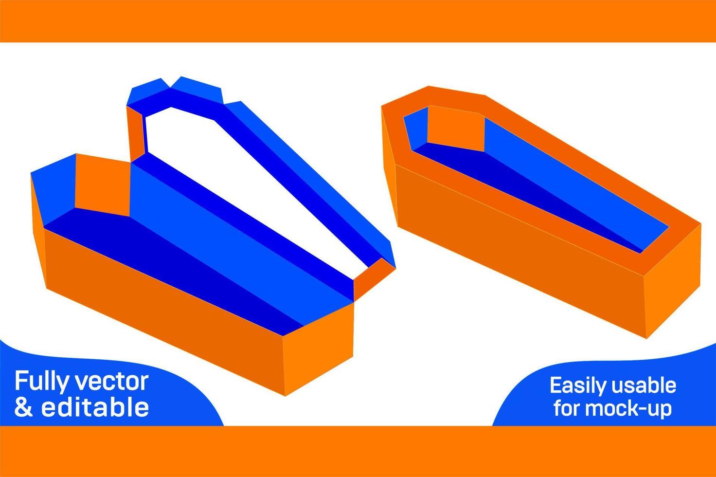 Coffin cardboard box die cut template and 3D coffin box 3D box vector
