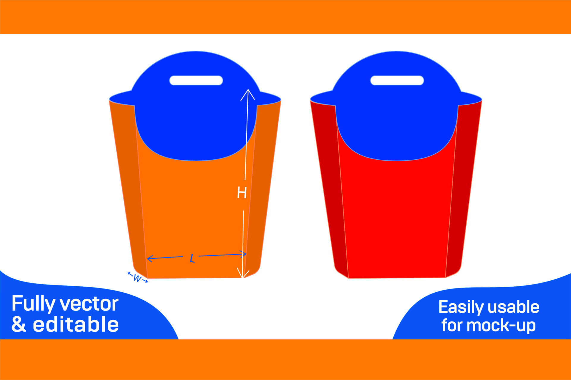 French fry box, french fry box die cut template and 3d box design 3D