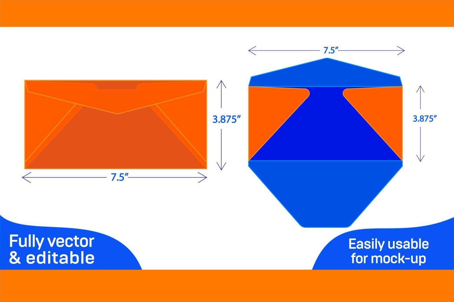 Regular Envelope 3.875x7.5 inch  die cut template 3D box vector