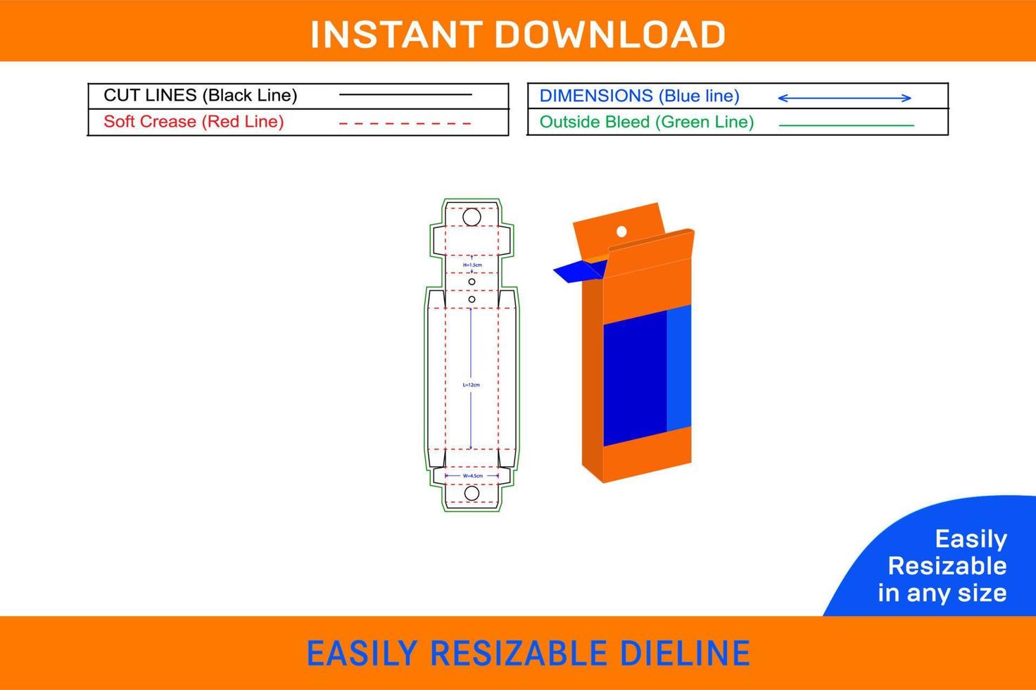 Marker box packaging dieline template and 3D vector file Box dieline and 3D box