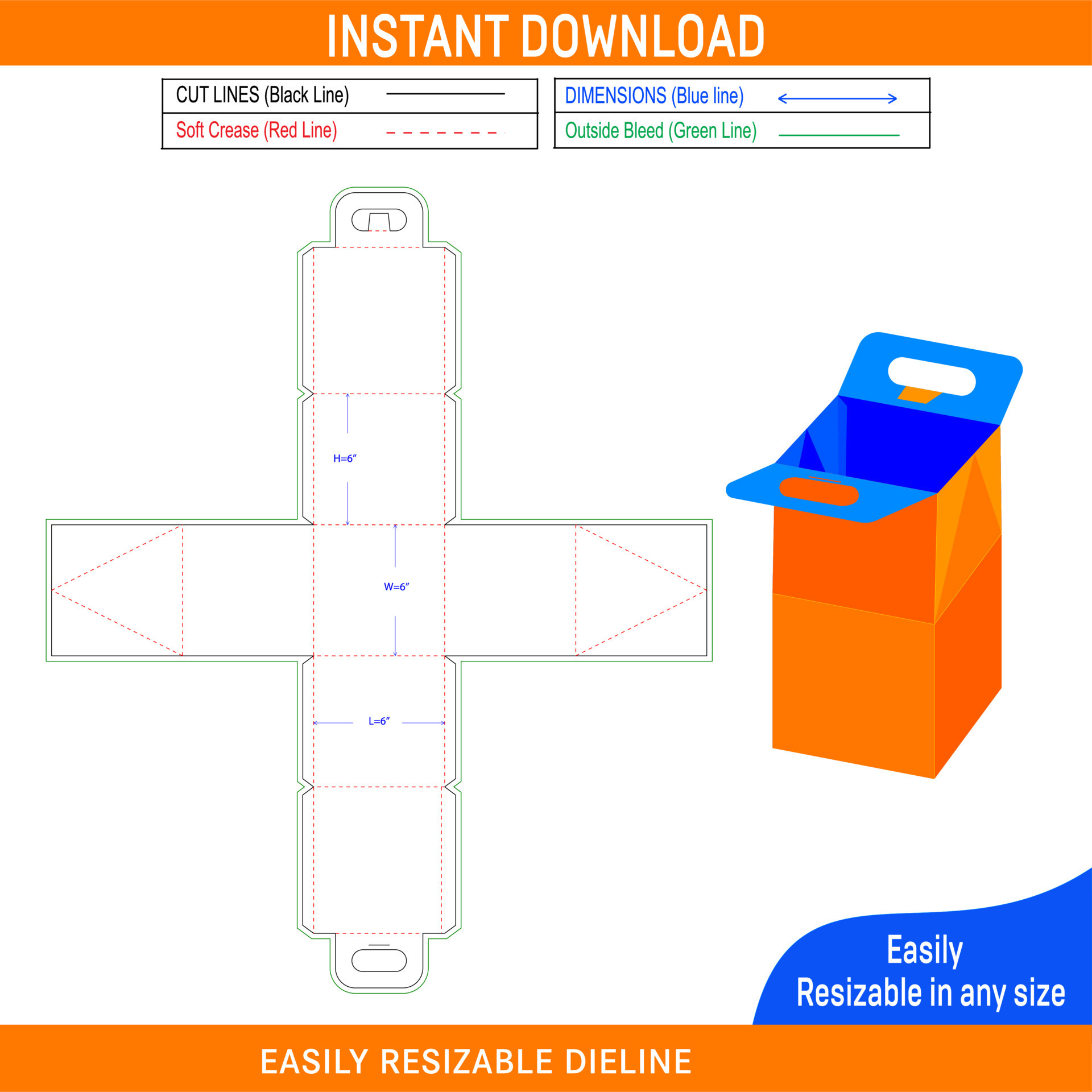 Tiffin or food carry box square size dieline template and 3D box design