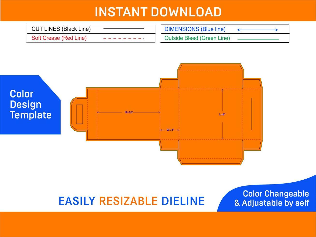 Hand luggage bag box or suitcase box dieline template and 3D box design Color Design Template vector