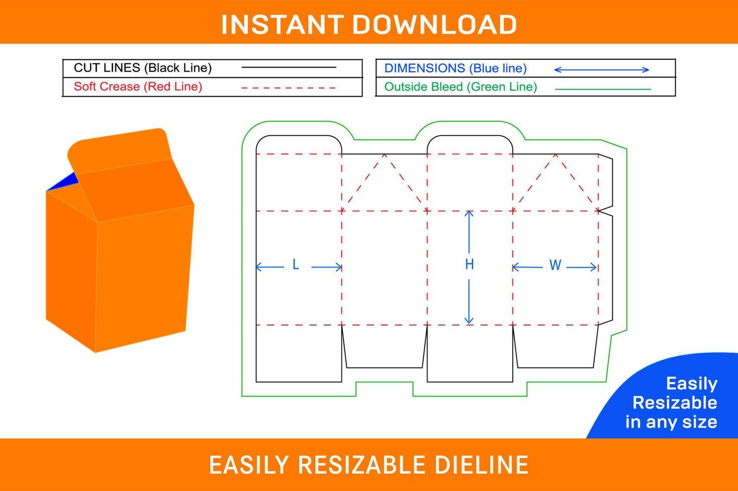 Milk box or juice box Dieline template and 3D box design Box dieline and 3D box vector