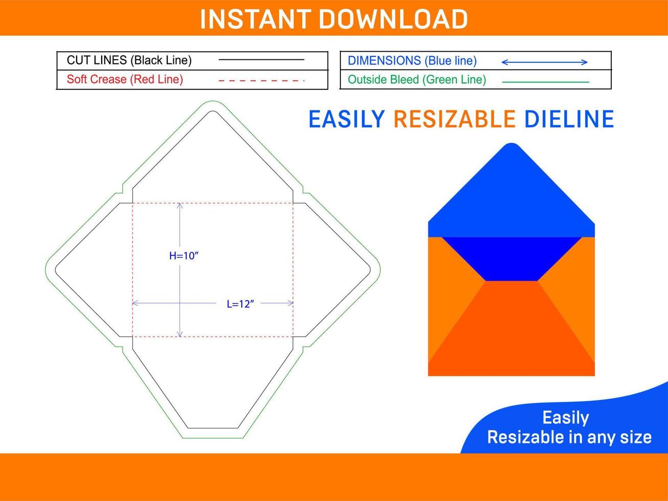 Document holder envelope die cut template Box dieline and 3D box vector