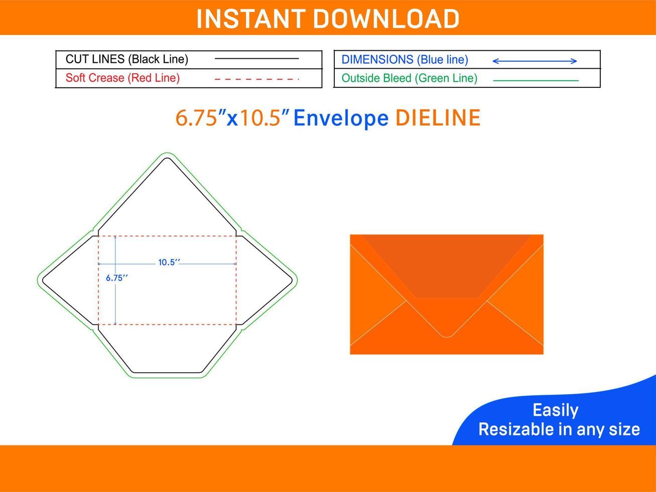 Custom envelope dieline template and 3D envelope design Box dieline and 3D box vector