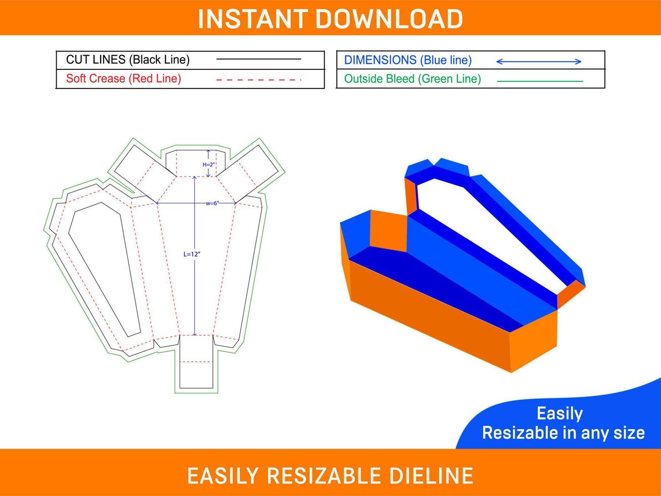 Coffin cardboard box die cut template and 3D coffin box Box dieline and 3D box vector