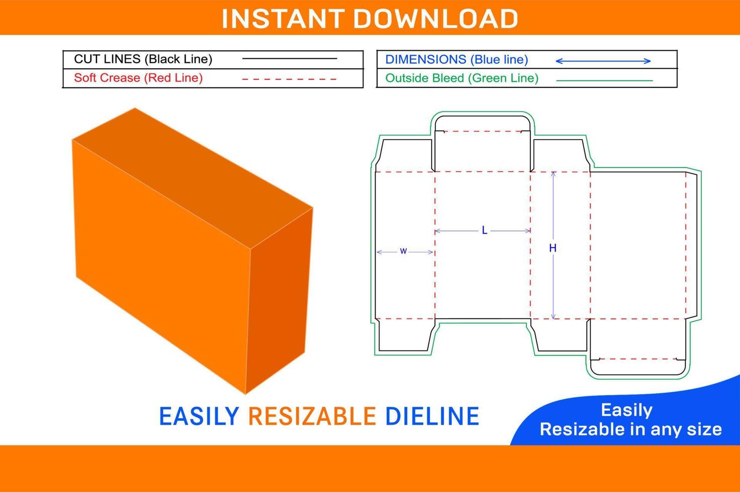 Custom Reverse Tuck  or RTE End folding box dieline template Box dieline and 3D box vector