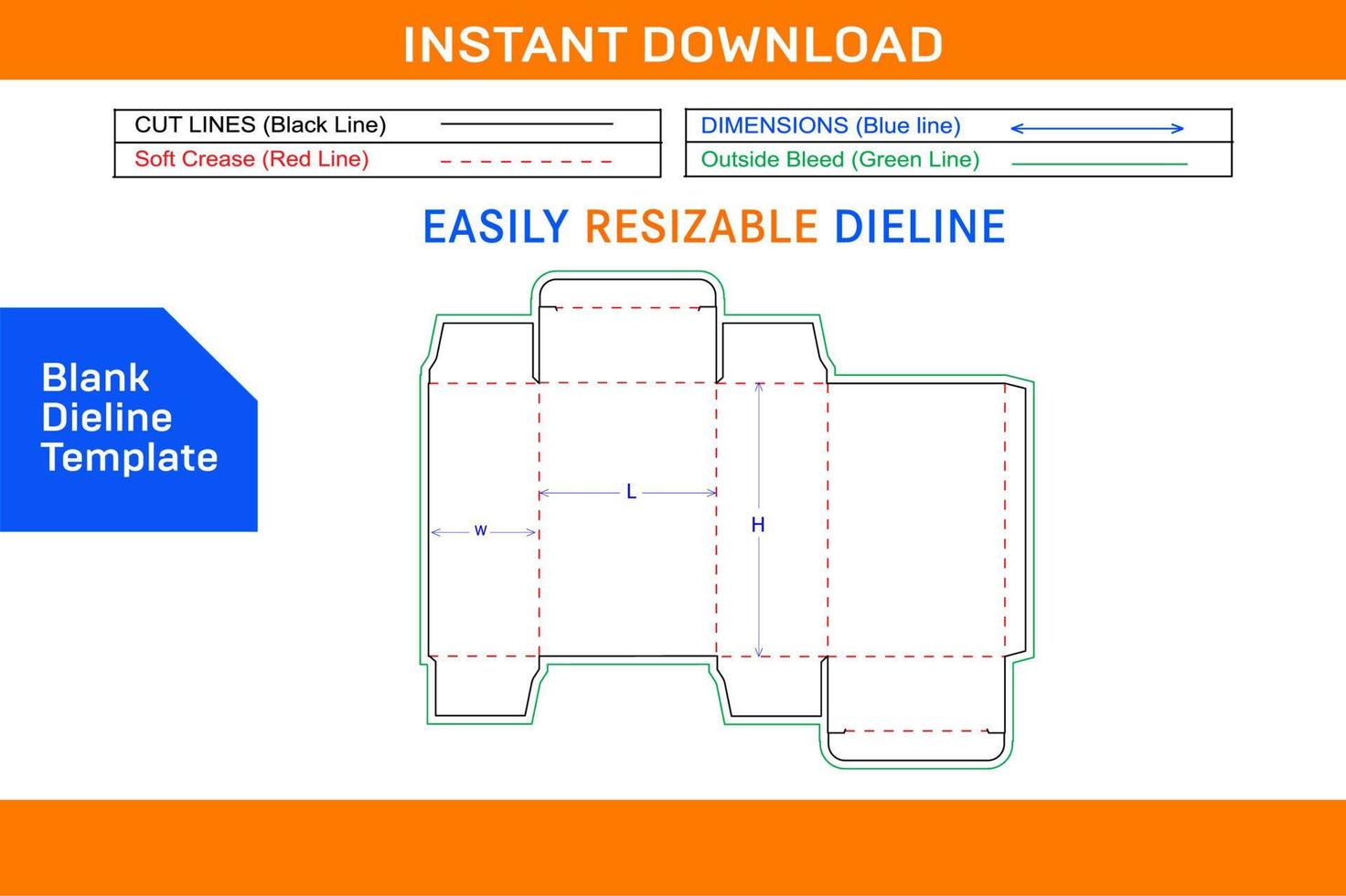 Custom Reverse Tuck  or RTE End folding box dieline template Blank dieline template vector