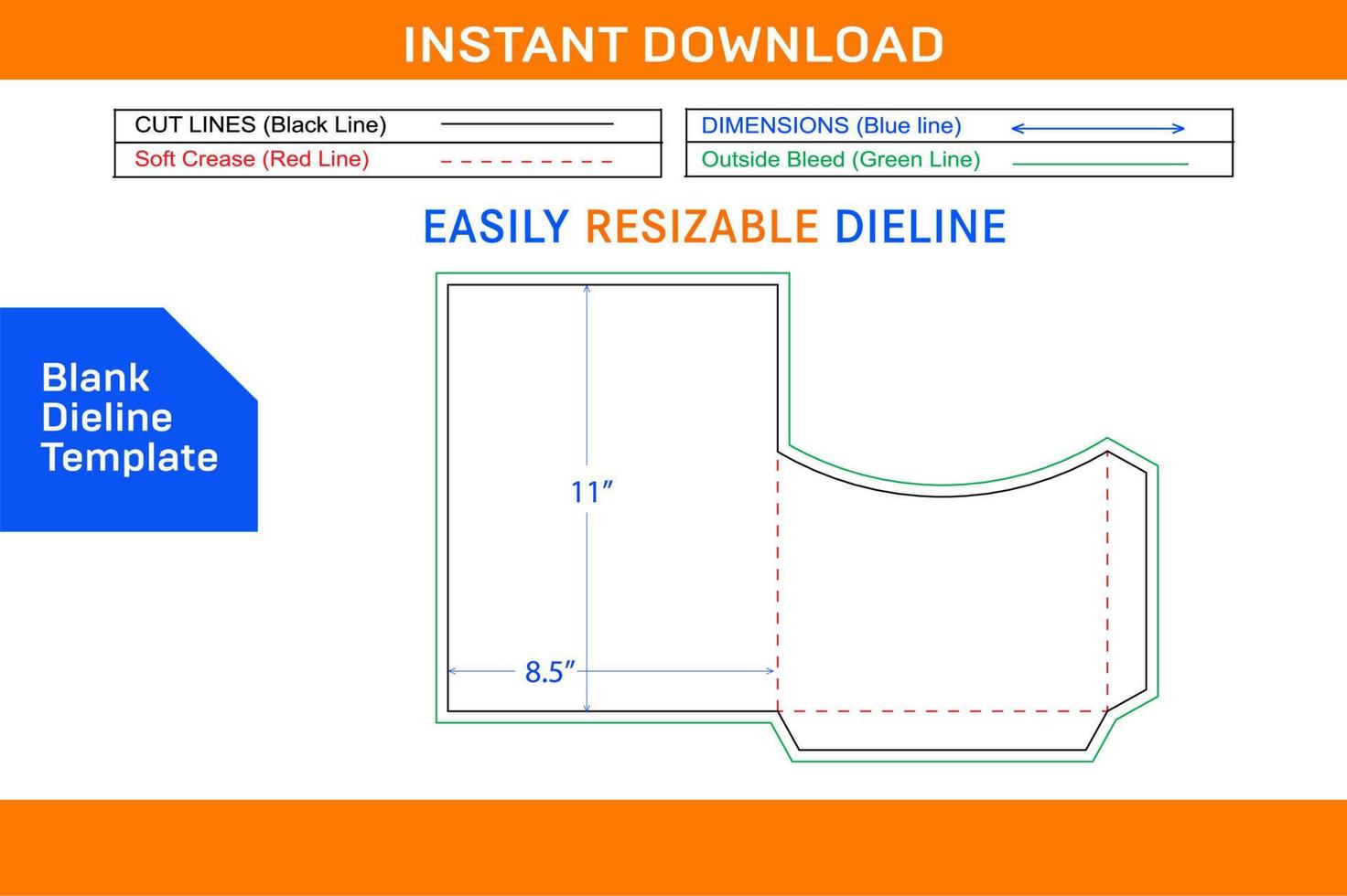 8.5x11 inch Rounded top shape Pocket or folder envelope die cut template Blank dieline template vector