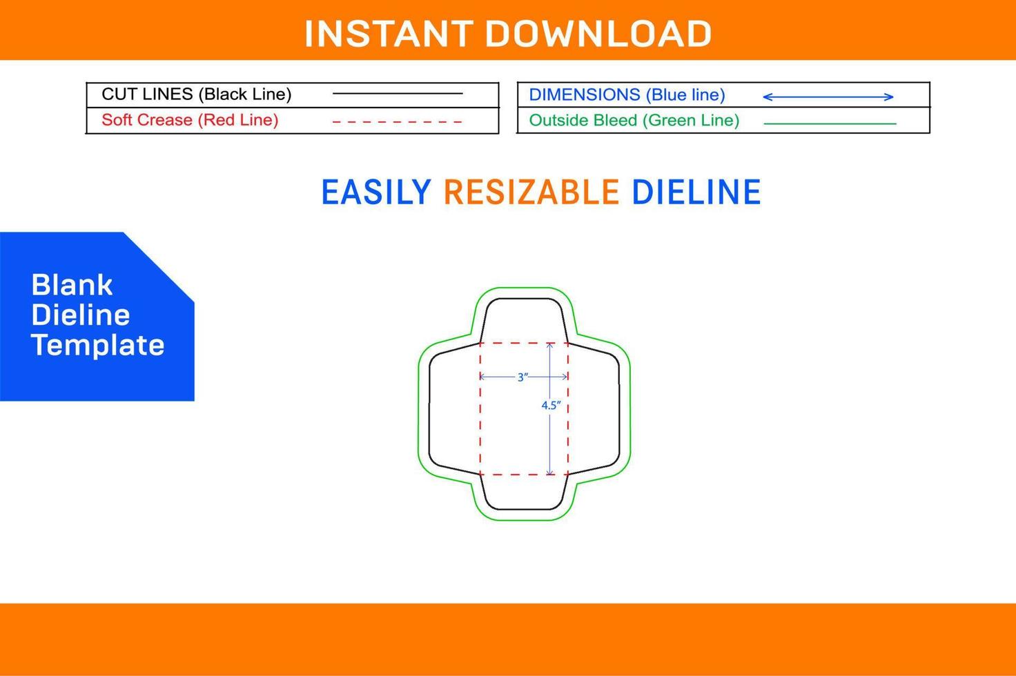 Policy-open End 3x4.5 inch envelope or catalog envelope dieline template Blank dieline template vector