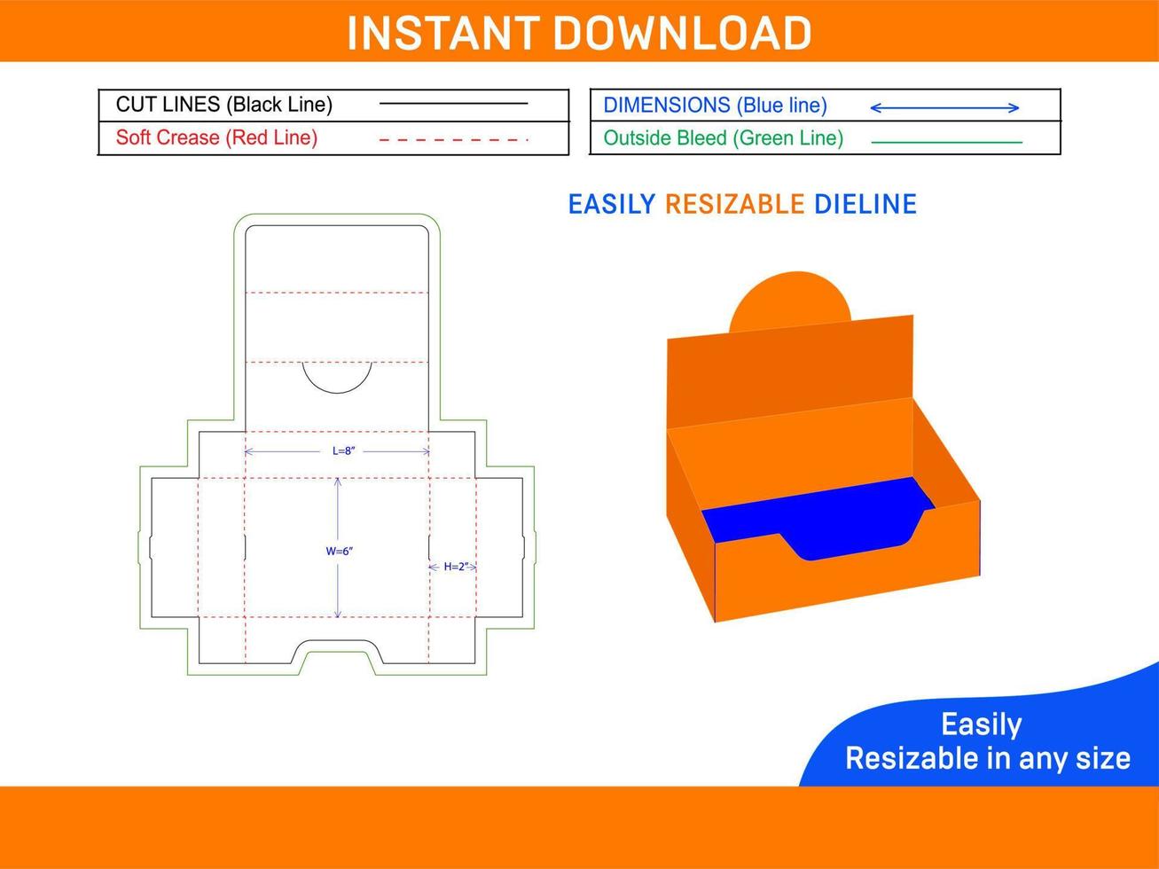 Display cardboard box dieline template and 3D box vector