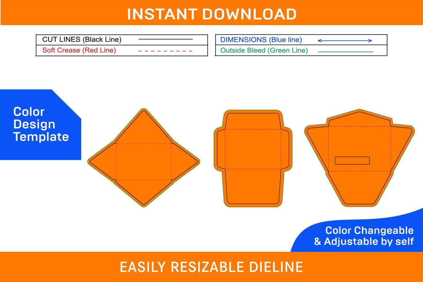 Envelope set dieline template and 3D envelope design Color Design Template vector