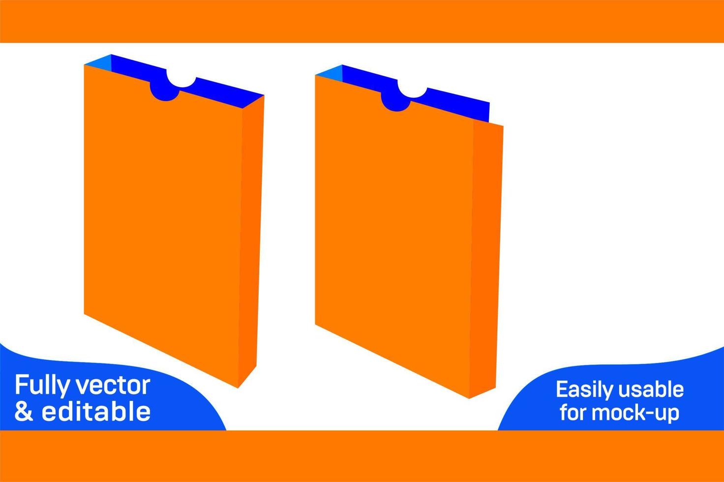 Book cover box with top holding notch 6.2 x1.5 x 9.25  inch box Dieline template 3D box vector