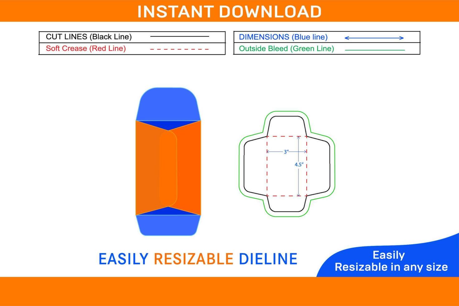 Policy-open End 3x4.5 inch envelope or catalog envelope dieline template Box dieline and 3D box vector