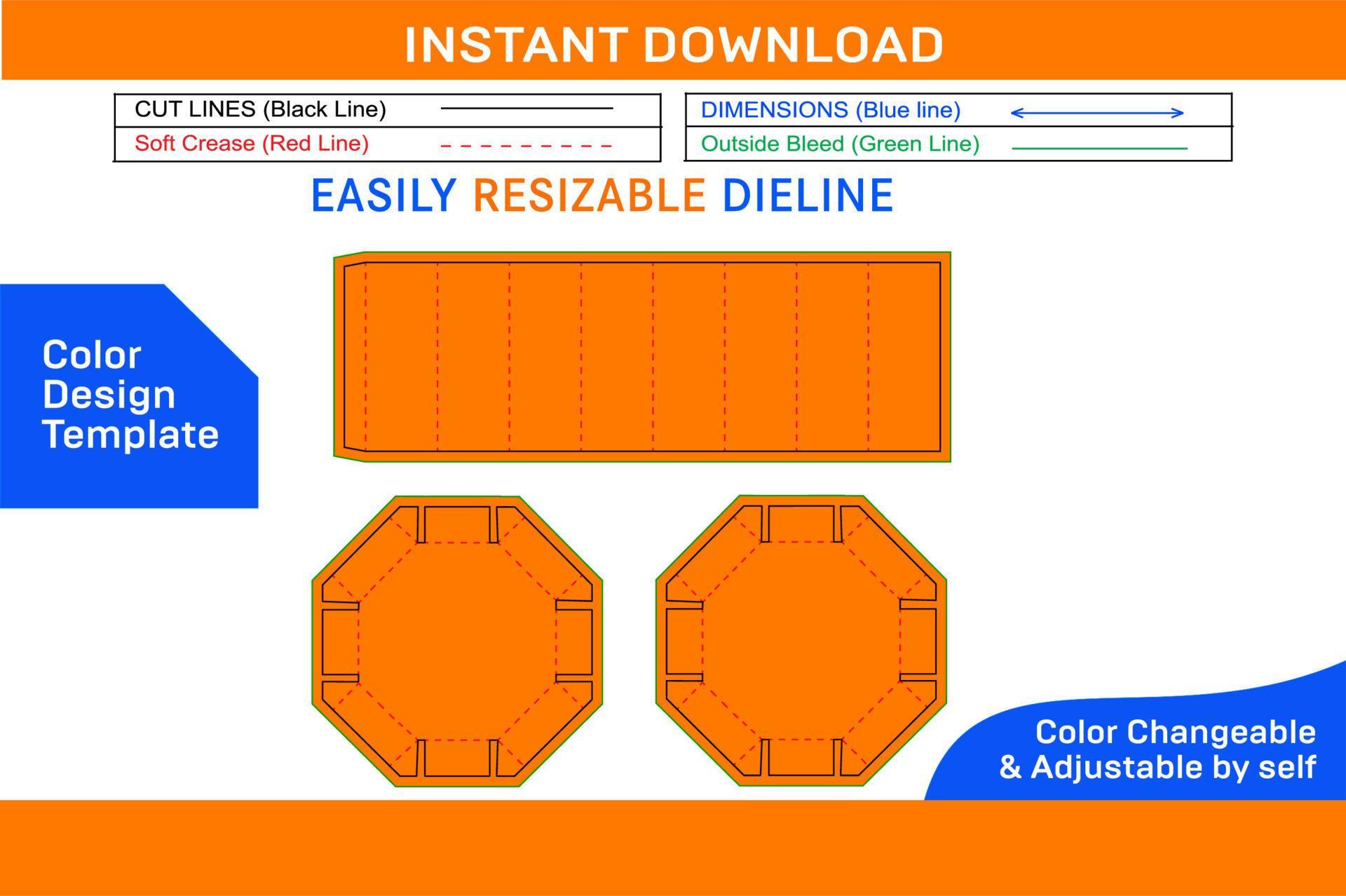 3 lid octagonal Circular box by glued assemble dieline template Color
