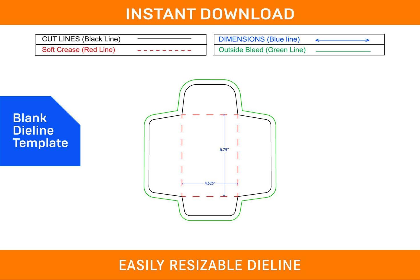 Catalog envelope 4.625x6.75 inch dieline template and 3D envelope Blank dieline template vector