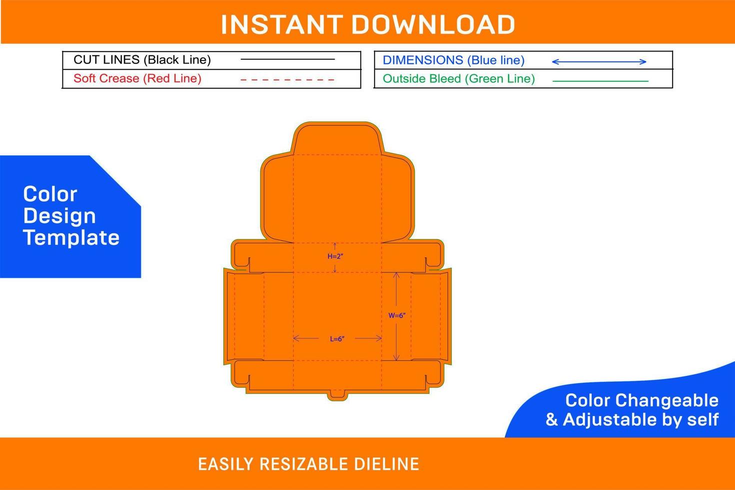 Cardboard or corrugated shipping mailer box dieline template Color Design Template vector