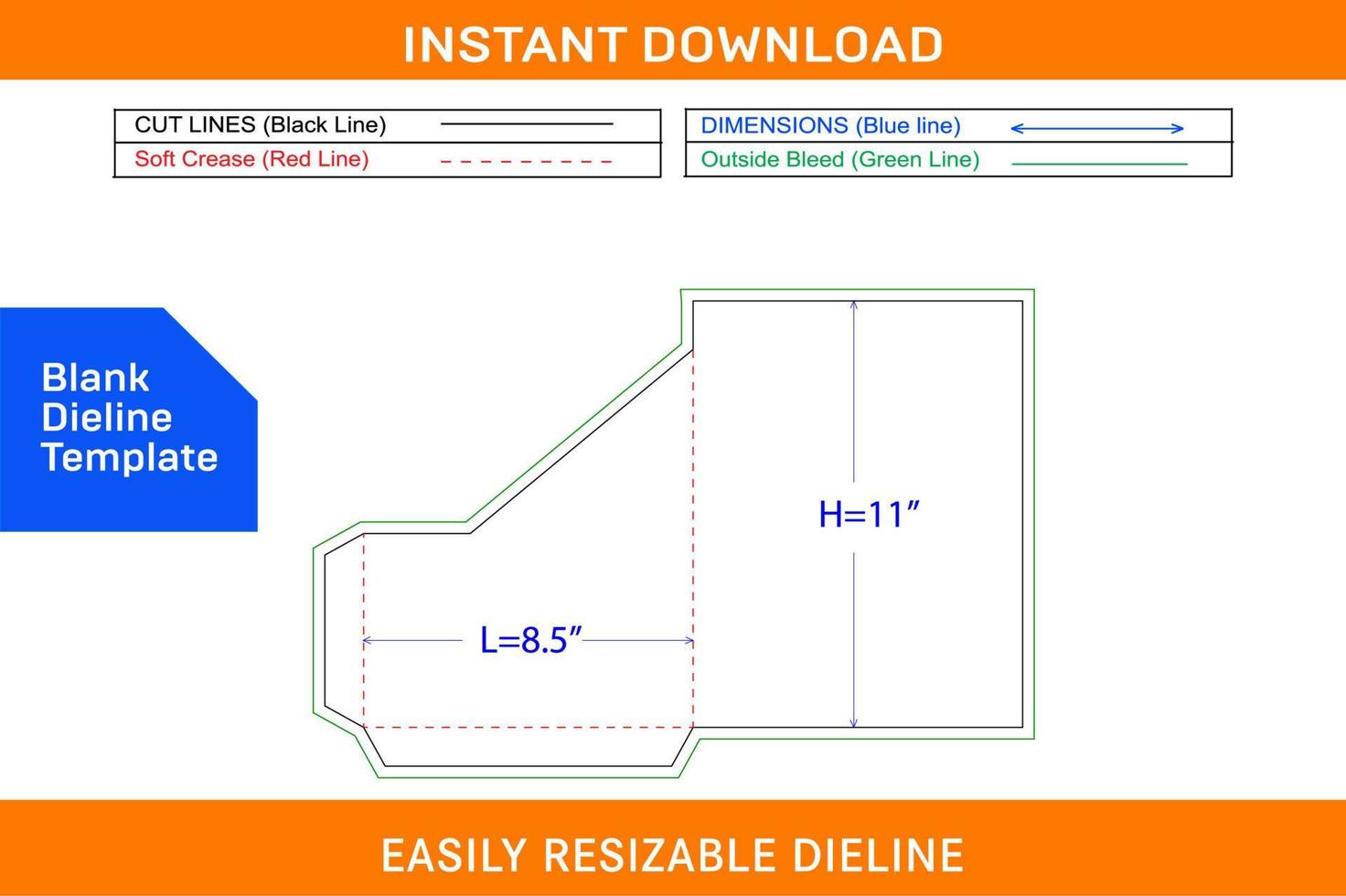 Angle cut Pocket envelope or 8.5x11 inch folder envelope dieline template Blank dieline template vector