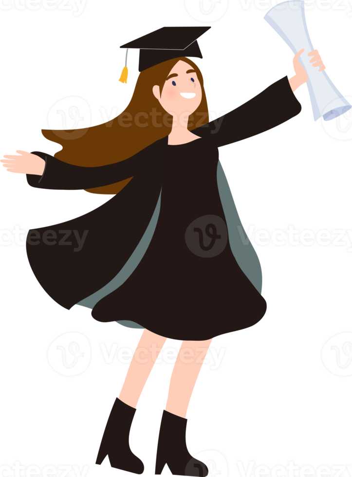 cartoon style .Happy graduate students character illustration png