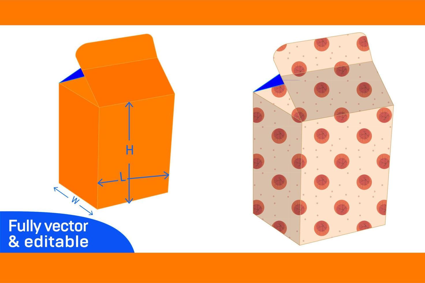 Milk box or juice box Dieline template and 3D box design 3D box vector
