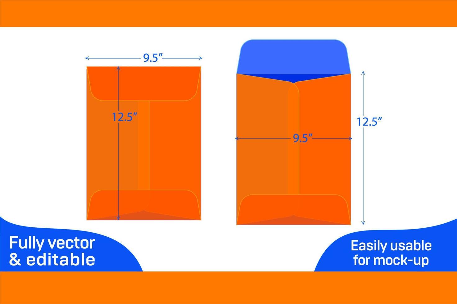 Catalog envelope 9.5x12.5 inch die cut template and 3D envelope design 3D box 21352990 Vector