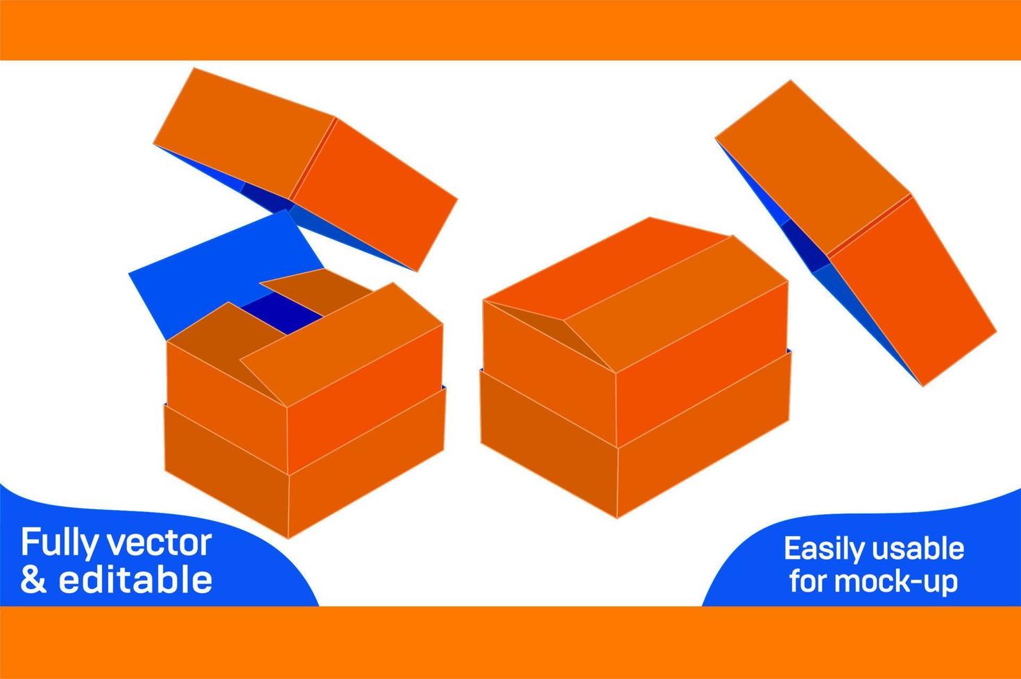 Corrugated 3 lid standard box, gift cardboard carton shipping box die cut template 3D box vector