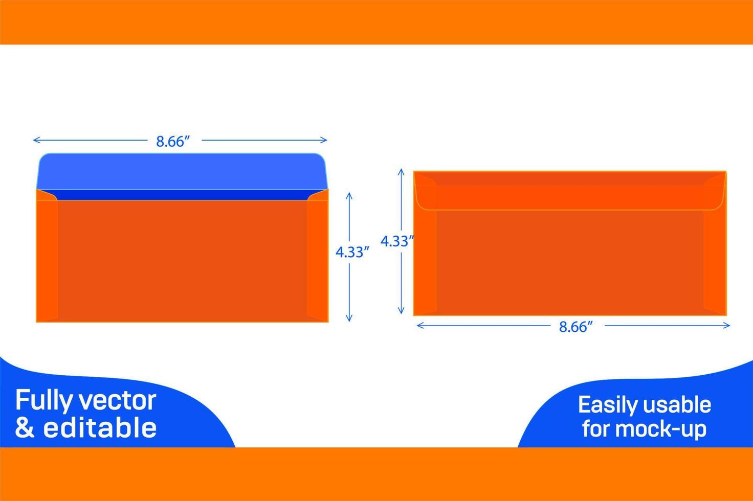 DL size Document envelope OR 8.66x4.33 inch Document envelope dieline template 3D box vector