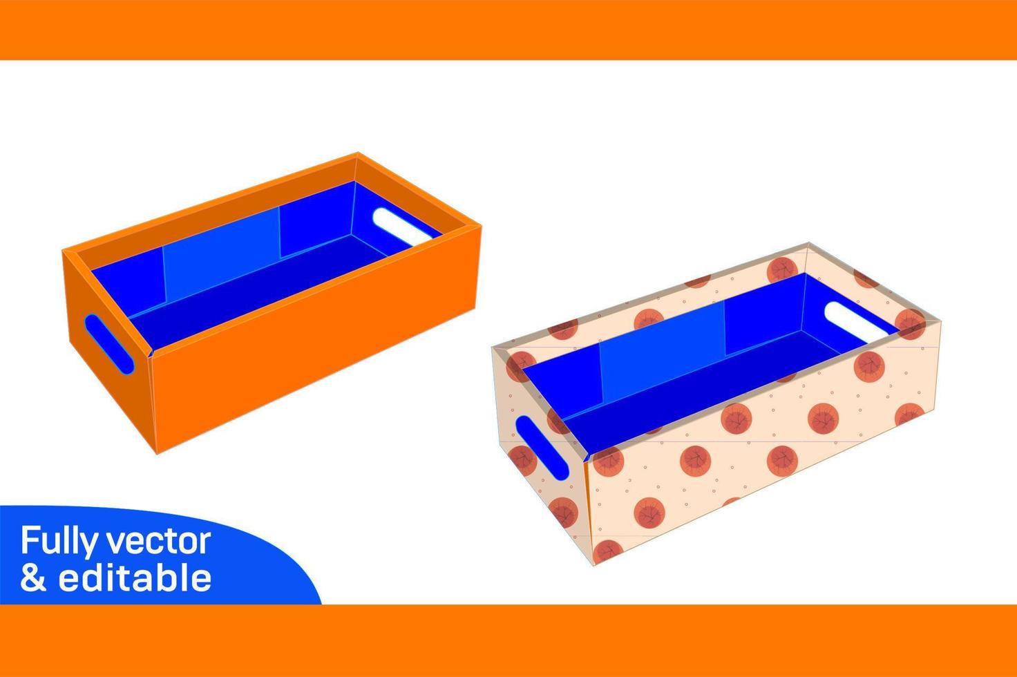 Fruit carton box, vegetable Corrugated box dieline template and 3D box design 3D box vector