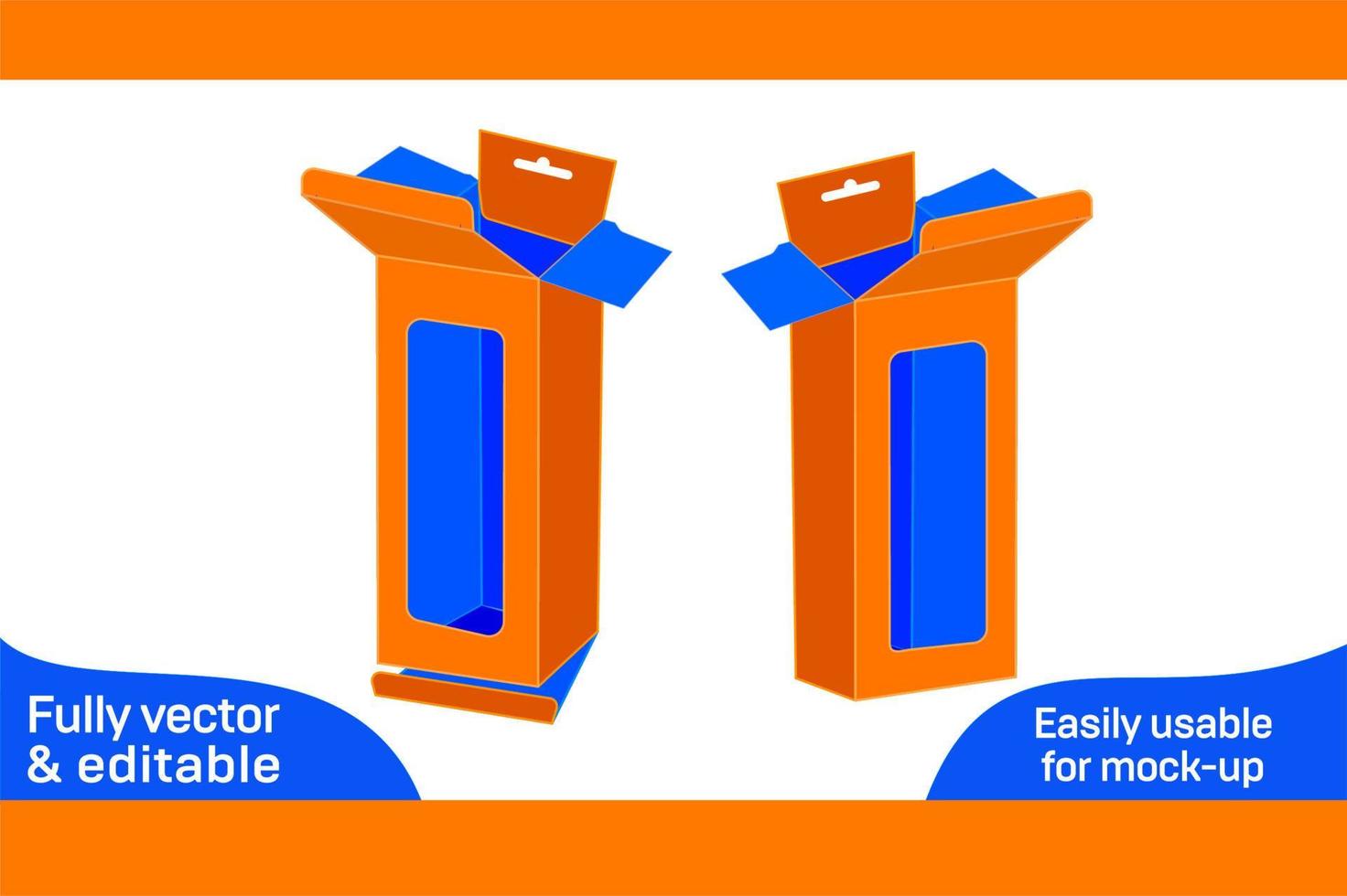 Mobile charger snap lock box 6x2.8x18.5 cm  dieline template 3D box vector