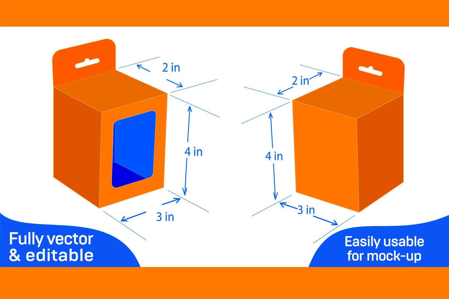 Mobile Charger Box with window 3x2x4 inch dieline template 3D box vector