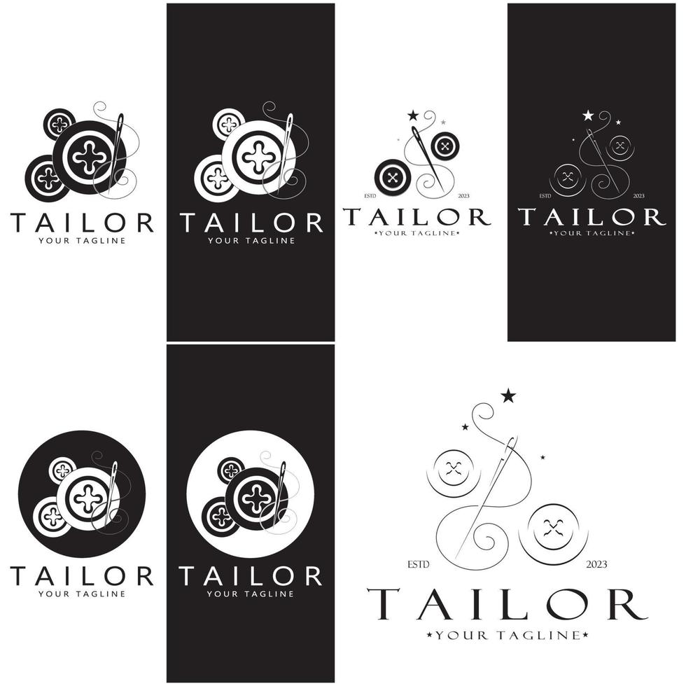 tailor logo icon illustration template combination of buttons for clothes, thread and sewing machine, for clothing product design, convection companies, fashion in vector form